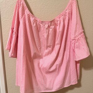 Forever 21 Pink Striped Off-Shoulder Blouse